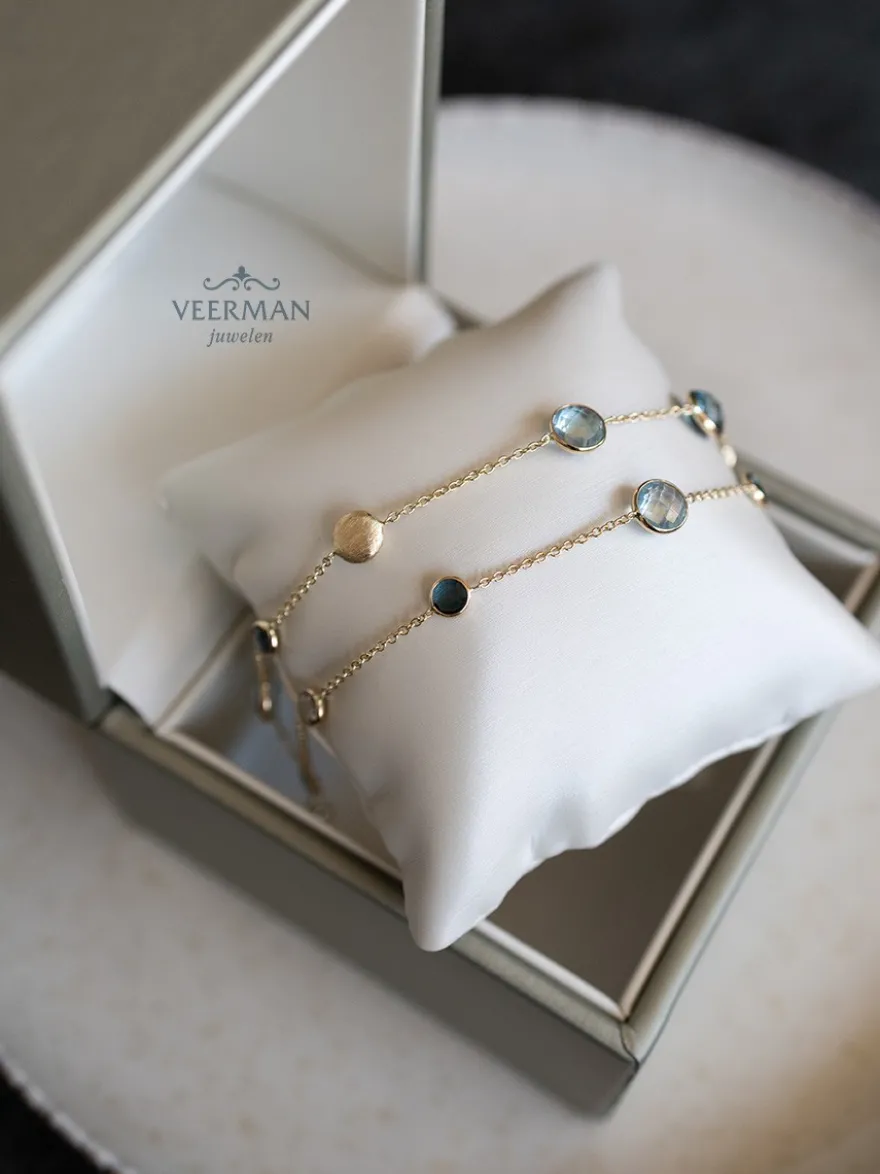 Armband geelgoud met topaas en london blue topaas + Luxe Cadeau