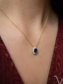 Bicolor collier met saffier en briljant 0,63crt + Luxe Cadeau