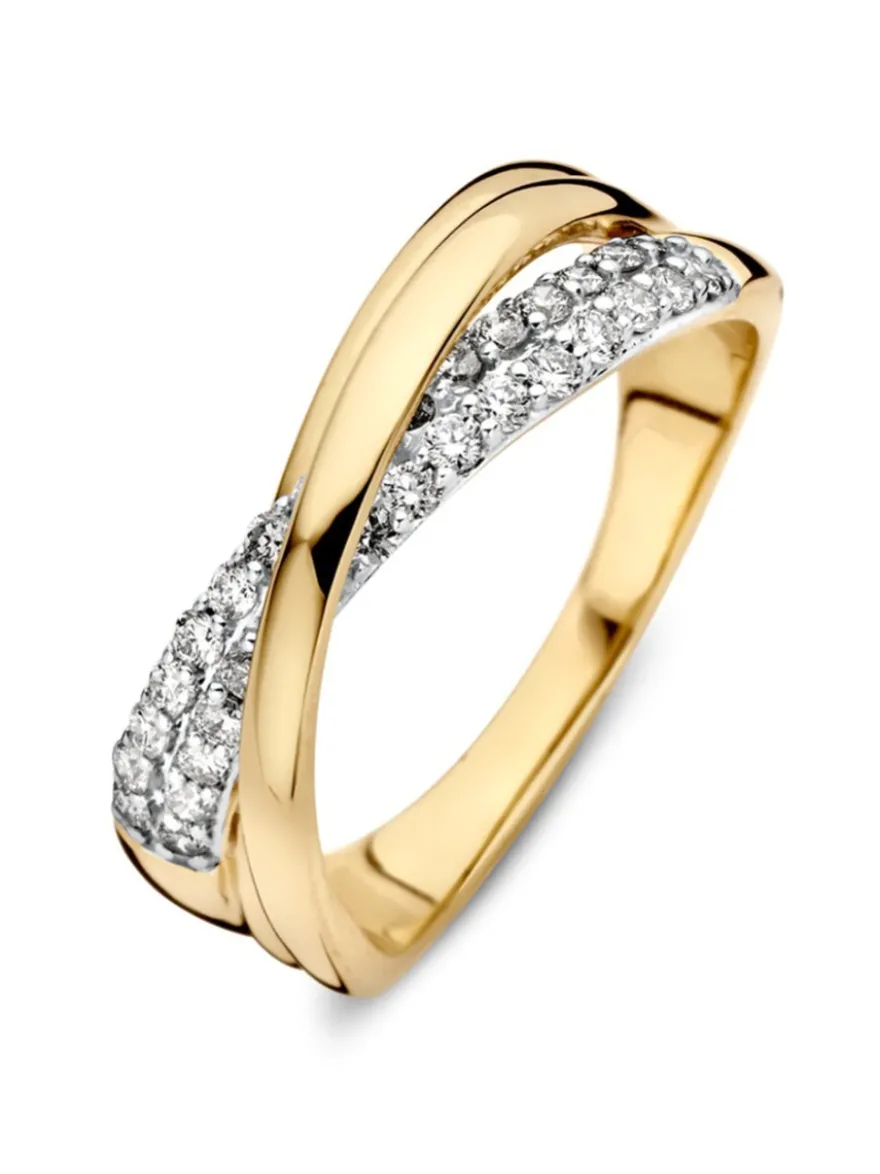 Bicolor crossover ring met briljanten + luxe cadeau