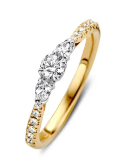 Bicolor driesteens ring met briljant 0,51 crt. + Luxe Cadeau