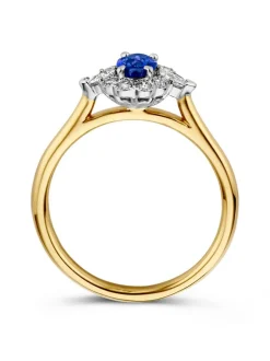 Bicolor entourage ring met briljant en saffier + Luxe Cadeau
