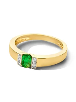 Bicolor entourage ring met smaragd en diamant 0,05crt.