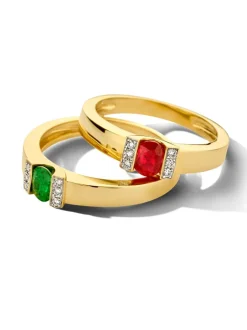 Bicolor entourage ring met smaragd en diamant 0,05crt.