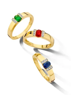 Bicolor entourage ring met smaragd en diamant 0,05crt.