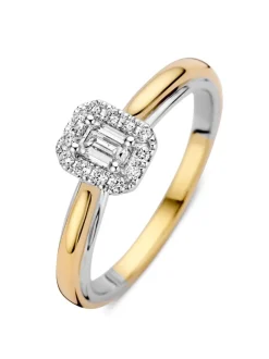 Bicolor entourage ring met emerald diamant + Luxe Cadeau