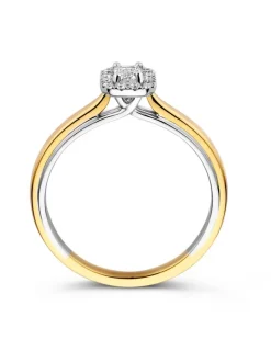 Bicolor entourage ring met emerald diamant + Luxe Cadeau