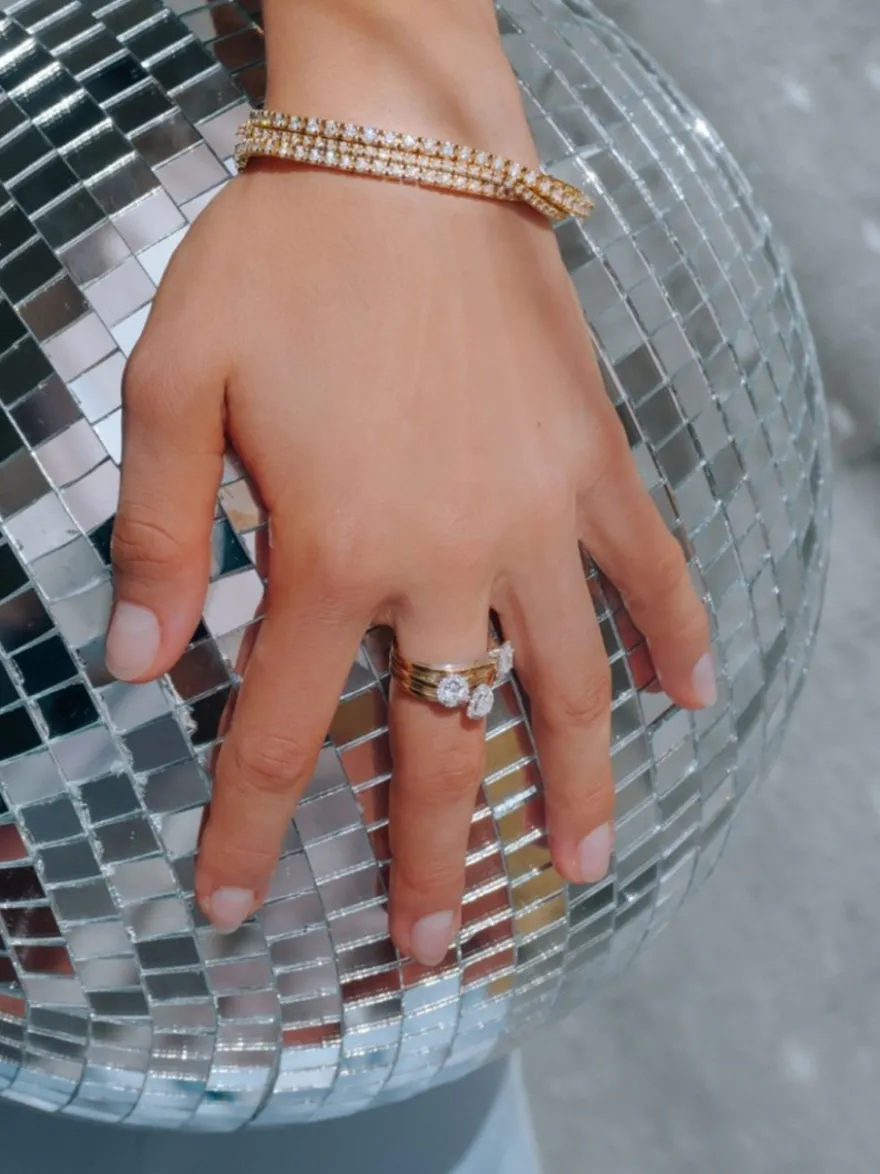 Bicolor entourage ring met emerald diamant + Luxe Cadeau