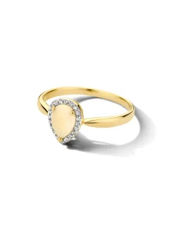 Bicolor entourage ring met opaal en briljant 0,14crt.