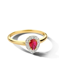 Bicolor entourage ring met robijn en briljant 0,14crt.