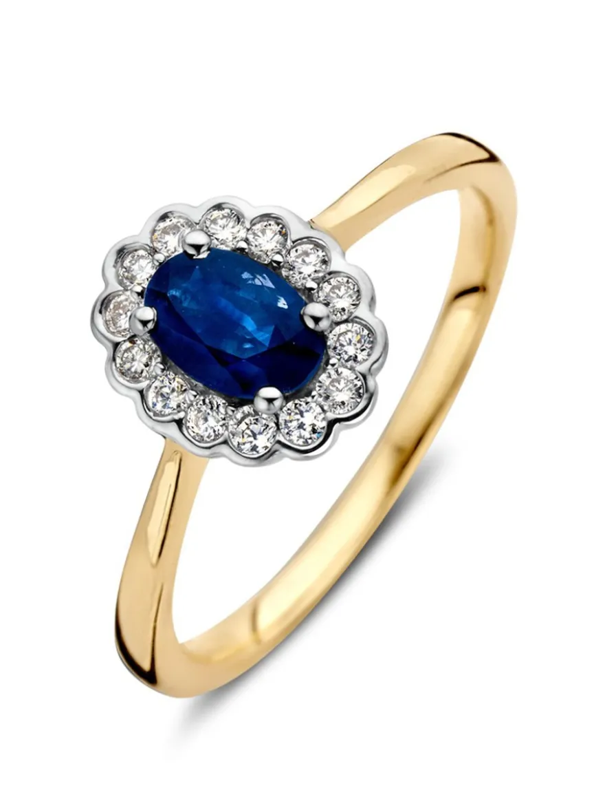 Bicolor entourage ring met ovale saffier + luxe cadeau