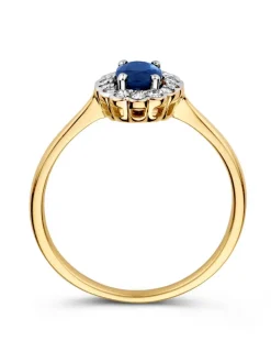 Bicolor entourage ring met ovale saffier + luxe cadeau