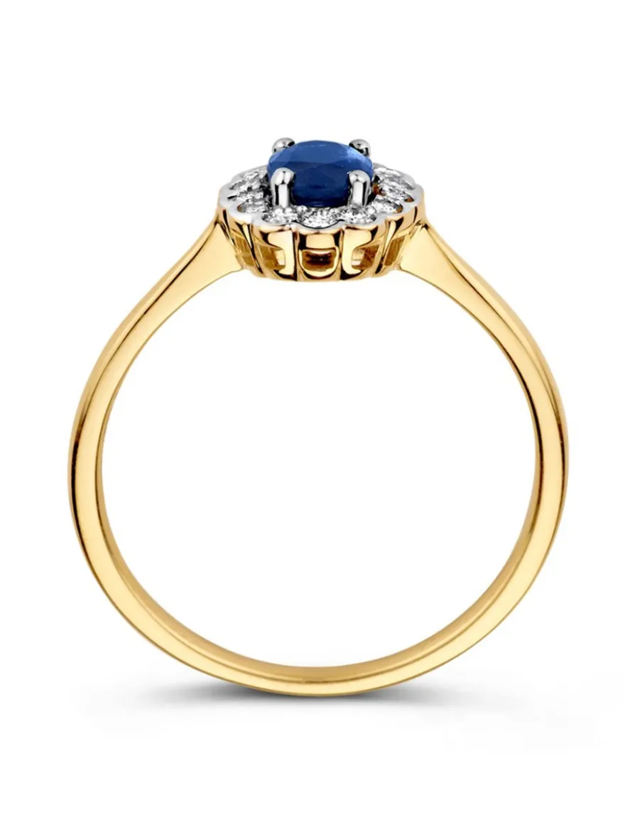 Bicolor entourage ring met ovale saffier + luxe cadeau