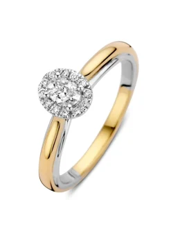 Bicolor entourage ring met ovale diamant + Luxe Cadeau