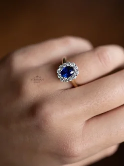 Bicolor entourage ring saffier en briljanten + Luxe cadeau