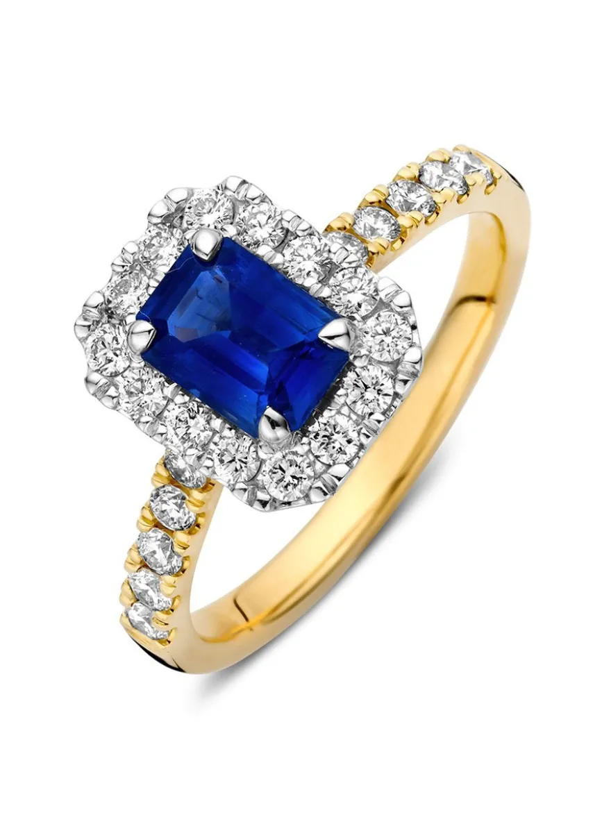 Bicolor entourage ring saffier + diamant | Luxe cadeau