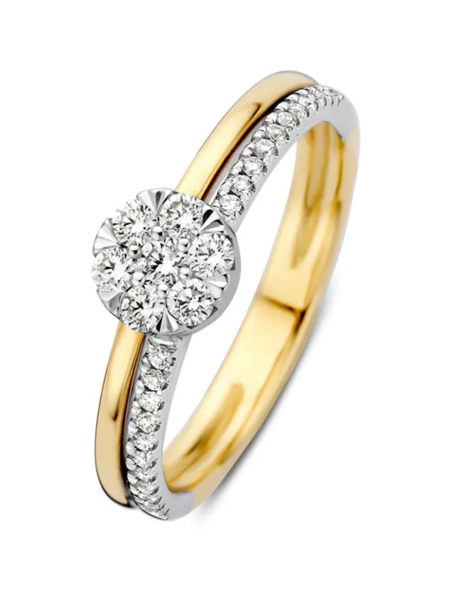 Bicolor gouden entourage ring met briljant 0,36crt. + Luxe Cadeau