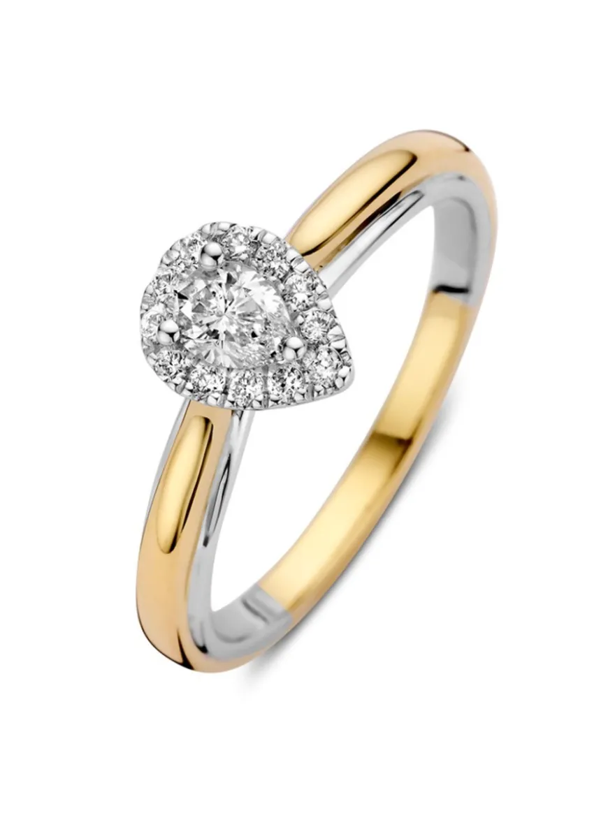Bicolor gouden entourage ring met peer diamant + Luxe Cadeau