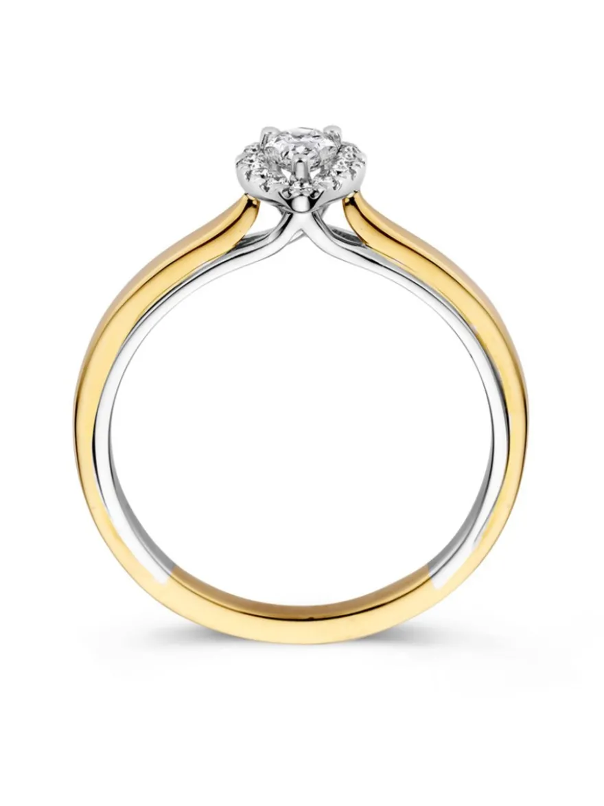 Bicolor gouden entourage ring met peer diamant + Luxe Cadeau