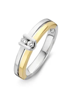 Bicolor gouden ring met 2 briljanten + Luxe cadeau