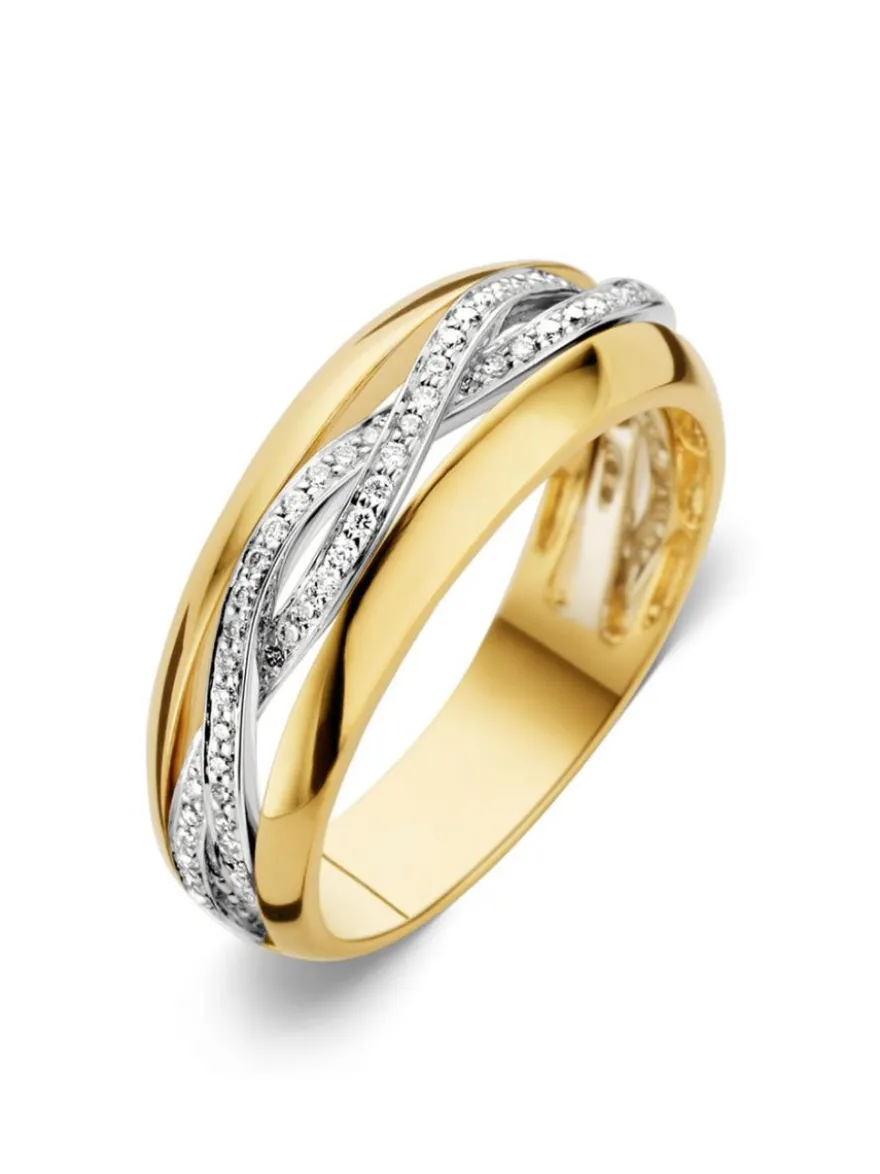 Bicolor gouden ring met briljant 0,22crt.+ Luxe Cadeau