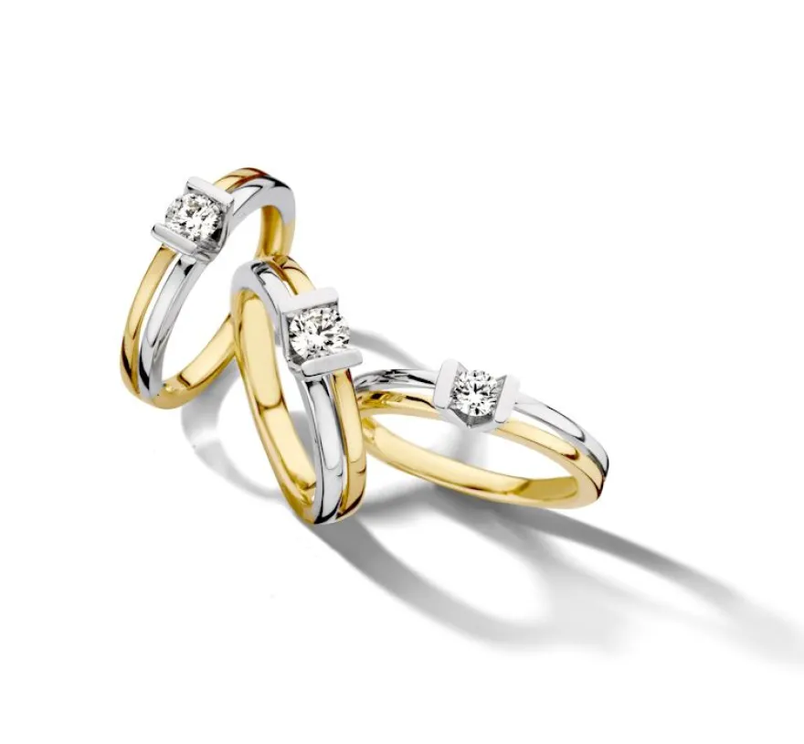 Bicolor gouden solitair 0.30 crt. + Luxe cadeau