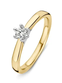 Bicolor gouden solitairring met 0,24crt. + Luxe Cadeau