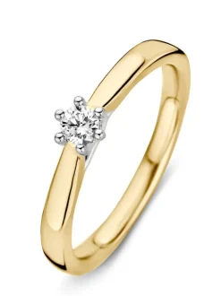 Bicolor gouden solitairring met 0,14crt. + Luxe Cadeau