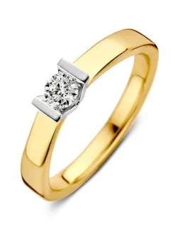 Bicolor gouden solitairring 0.20 crt. + Luxe cadeau