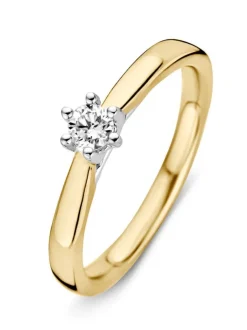 Bicolor gouden solitairring met 0,19crt. + Luxe Cadeau