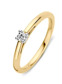 Bicolor gouden solitairring 0,10crt. + Luxe cadeau