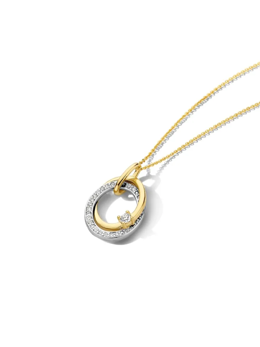 Bicolor hanger rond met briljant 0.14crt. + Luxe Cadeau