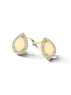 Bicolor oorstekers met opaal en diamant 0,15crt. + Cadeau