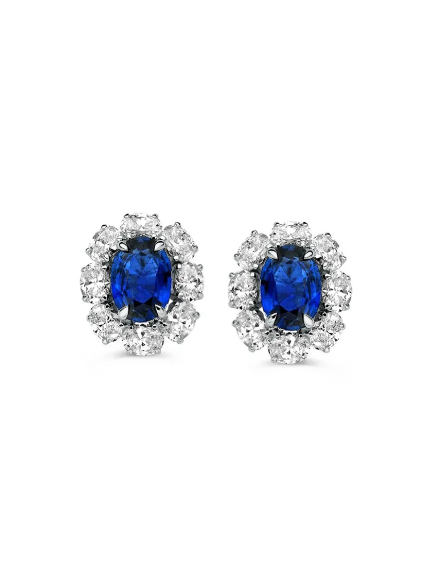 Bicolor oorstekers met saffier en briljant 1,29crt. + Luxe Cadeau