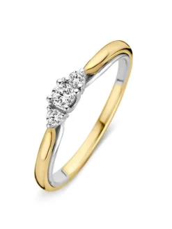 Bicolor ring met briljant 0,19crt. + Luxe Cadeau