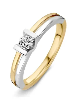 Bicolor ring met briljant solitair | Online shoppen