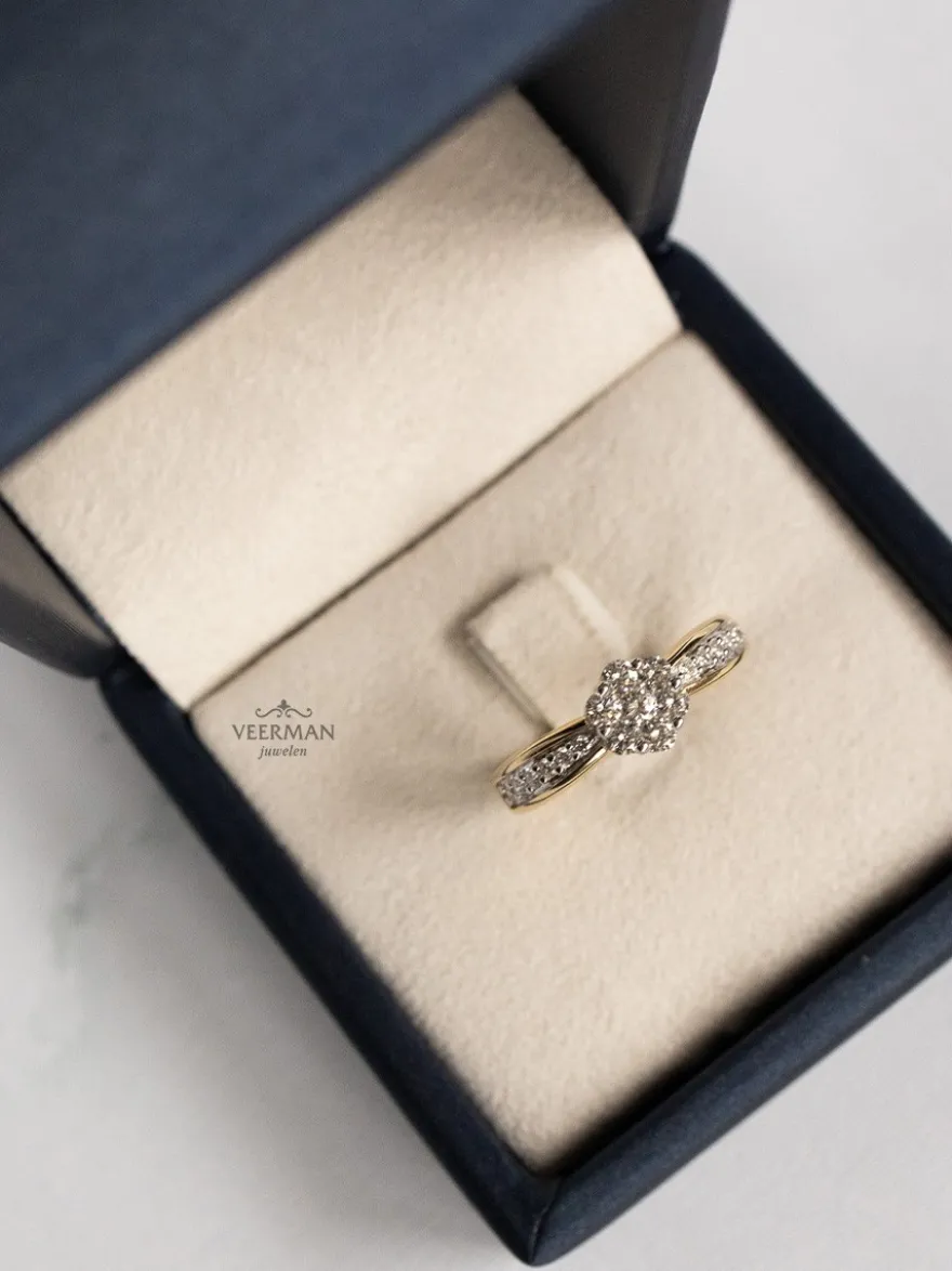 Bicolor ring met diamant rozet 0,60crt + Luxe cadeau