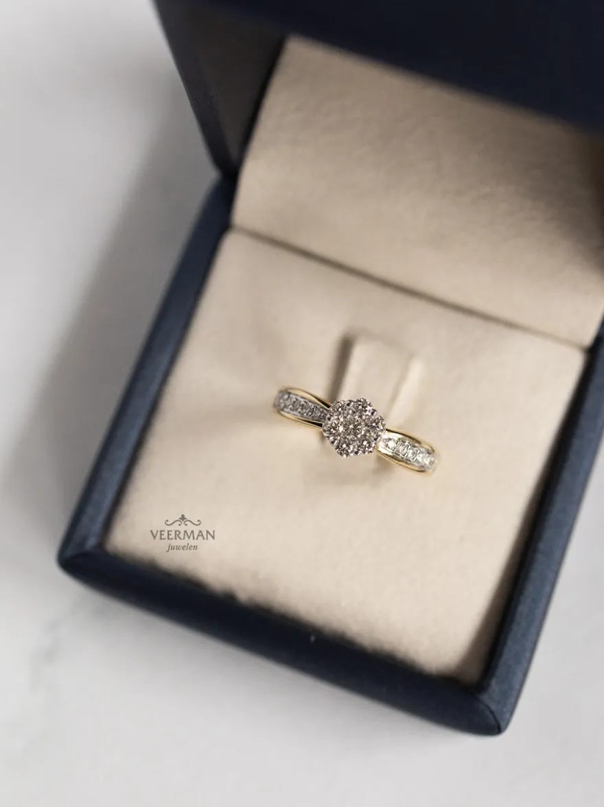 Bicolor ring met diamant rozet 0,60crt + Luxe cadeau