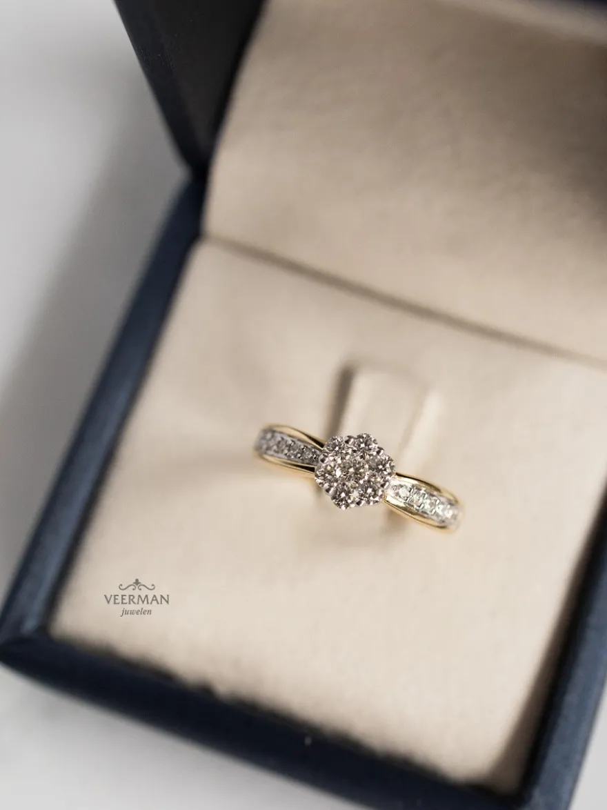 Bicolor ring met diamant rozet 0,60crt + Luxe cadeau