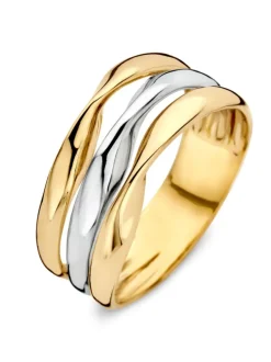 Bicolor ring met golvende banen + luxe cadeau