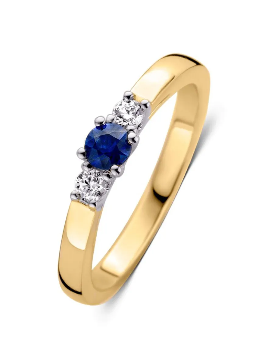 Bicolor ring met saffier en briljant + Luxe Cadeau