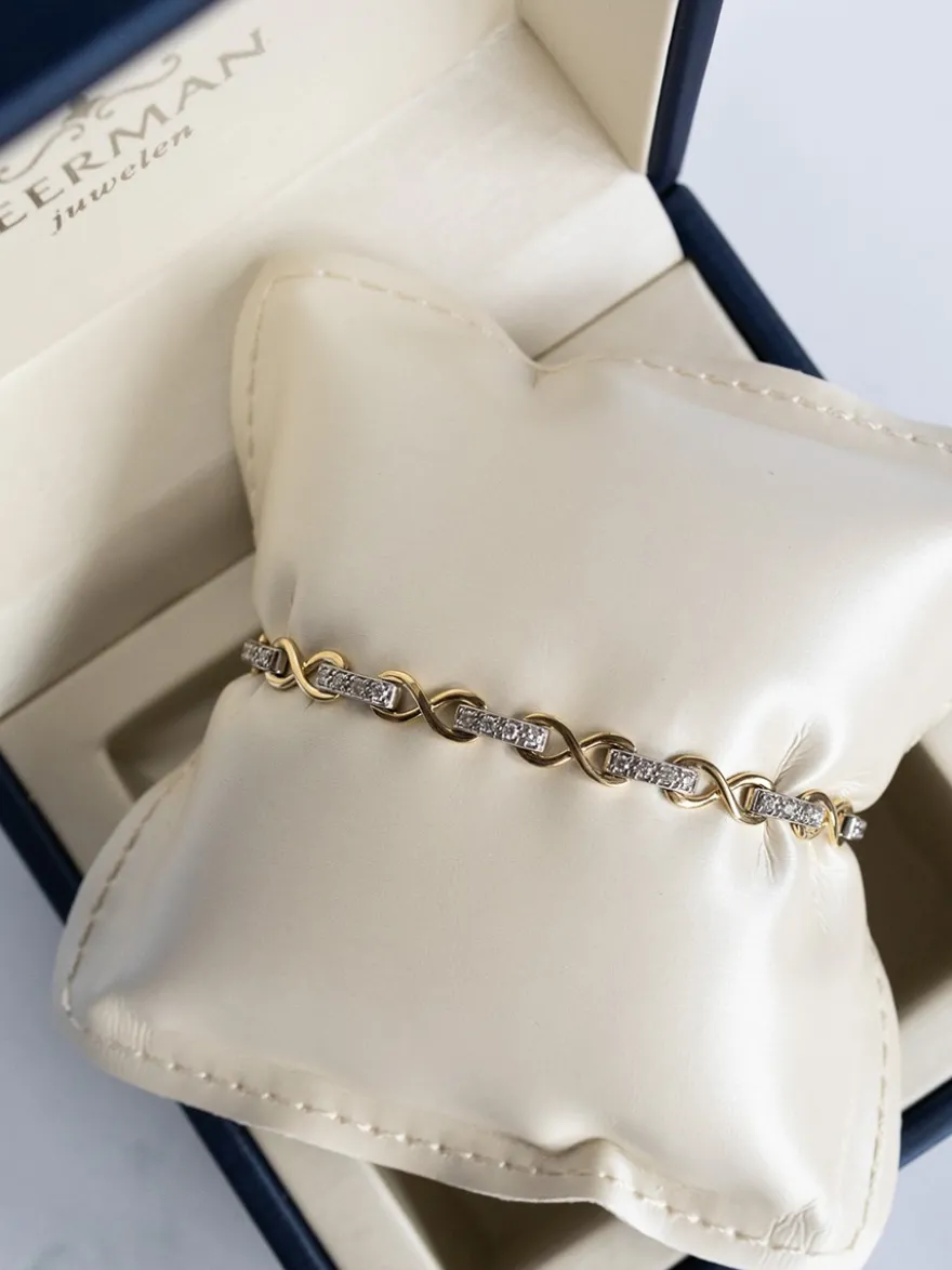 Bicolor schakelarmband met diamant 0,80crt + Luxe cadeau