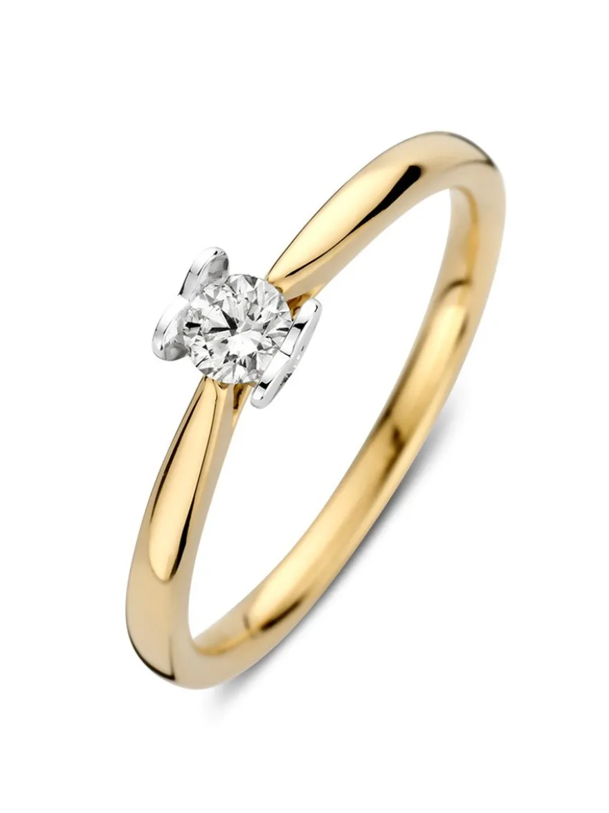 Bicolor solitair ring met diamant in hartvorm zetting 0,19crt + Luxe Cadeau
