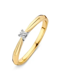 Bicolor solitair ring met briljant 0,06crt. + Luxe Cadeau