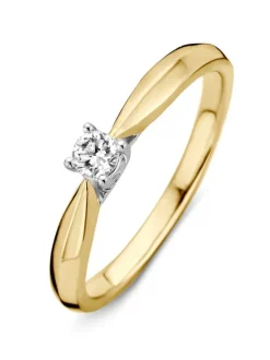 Bicolor solitair ring met briljant 0.15crt + Luxe Cadeau