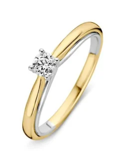 Bicolor solitair ring met briljant 0.25crt + Luxe cadeau