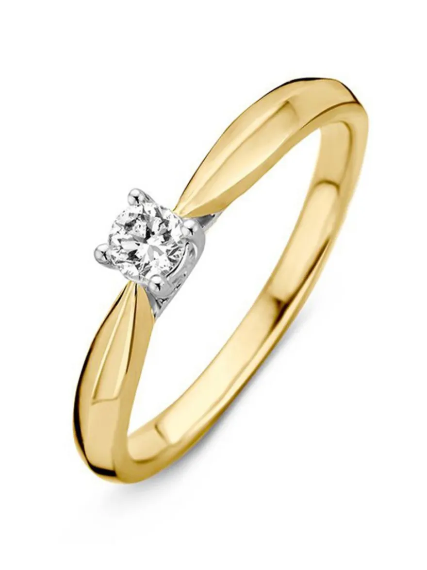Bicolor solitair ring met diamant 0.19crt + Luxe Cadeau