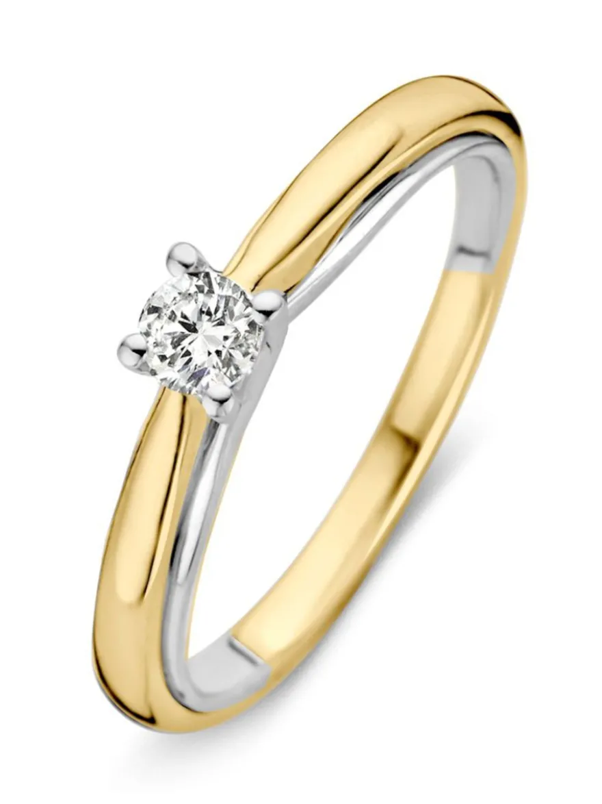Bicolor solitair ring met briljant 0.19crt + Luxe Cadeau