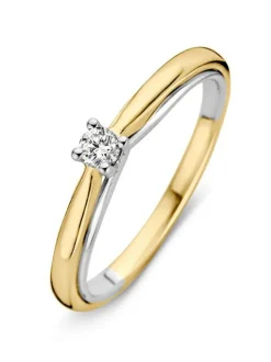 Bicolor solitair ring met briljant 0.10crt + Luxe Cadeau