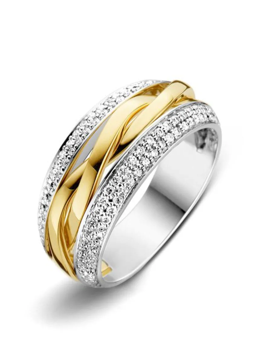 Bicolor gouden ring met vlechtpatroon briljant + Luxe Cadeau