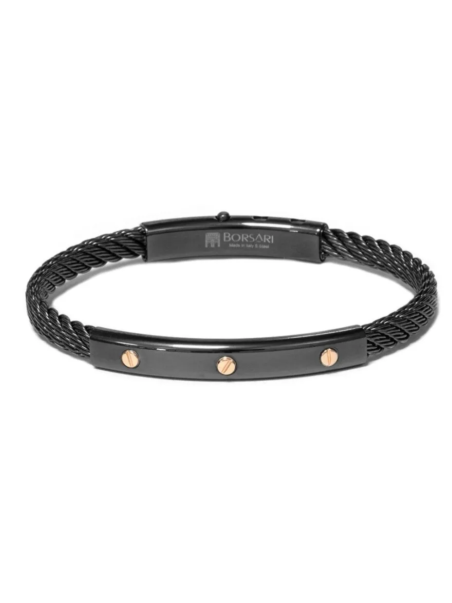 Borsari Gioielli Stalen armband met roségoud br-sk04db